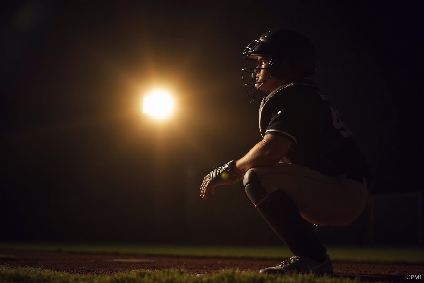 Catcher training under the lights